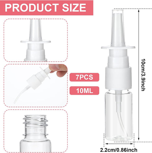 simarro 10ml Nasal Spray Bottle, 7Pcs Refillable Atomizer Spray Bottle Plastic Nasal Atomizer Fine Spray Mist Nasal Spray Bottle Perfume Essential...