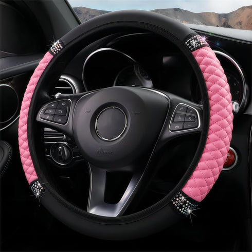 Soft Leather Car Steering Wheel Cover with Sparkly Crystal Diamond, Universal 15 Inch Colorful Rhinestones Elastic Steering Wheel Covers for Women...