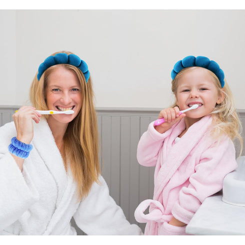 VELSCRUN 3 Pcs Spa Headband, Makeup Headband, Face Wash Headband, Skincare Headbands, Navy Blue Velvet Puffy Sponge Hair Band Bow Tie Bubble Spa H...