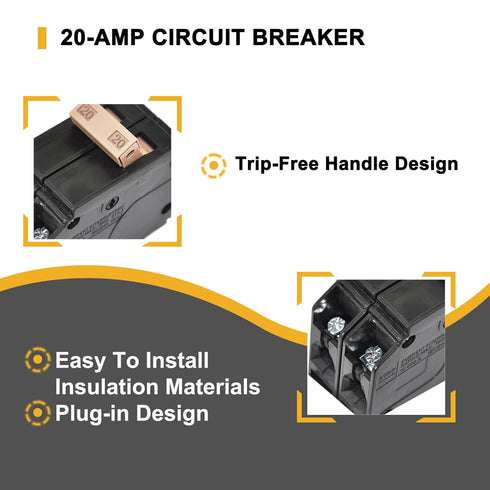 New Upgrade 220 2-Pole 20-Amp Circuit Breaker, 3/4-Inch Plug-On Molded Case Circuit Breaker, Thermal Magnetic Protection, 20 Amp 10 KAIC, 120/240V...