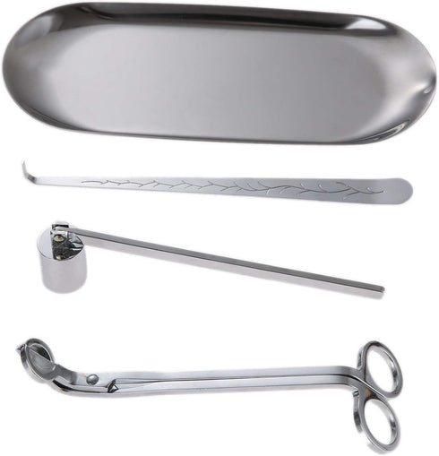 MUXSAM 4 in 1 Candle Accessory Set - Wick Trimmer & Snuffer, Storage Tray, Gift for Candle Lovers (Silver)...