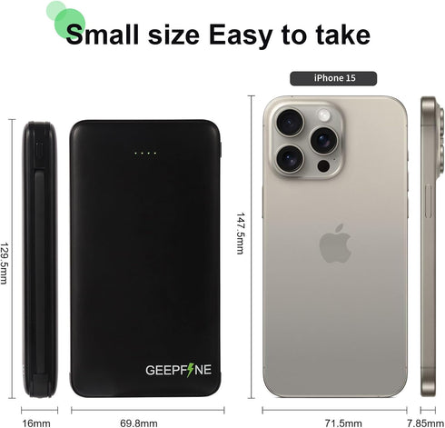 GEEPFINE Portable Charger with Built in Cable Fast Charging Power Bank 10000mah with Cables PD20W QC22.5W External Battery Portable Cable attched ...