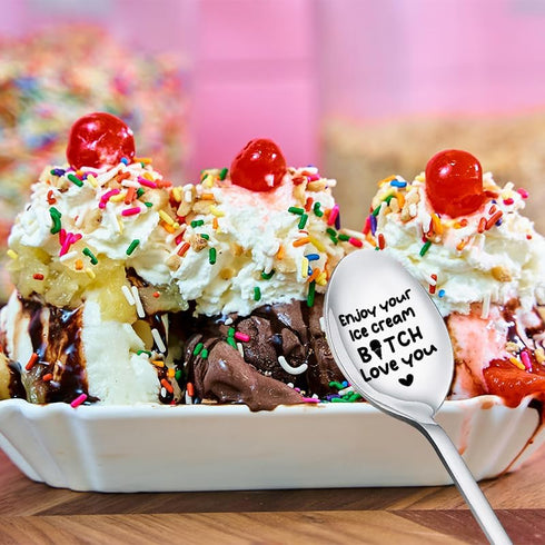 Ice Cream Spoons Gifts for Women Wife Girlfriend Anniversary Birthday Gifts for Best Sisters Friends Bday Gifts for Girls Daughter Besties Engrave...