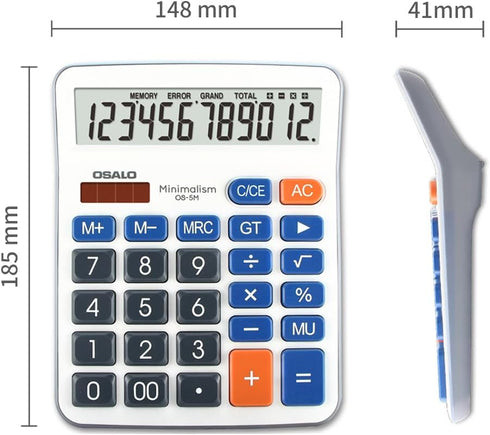 Desktop Calculator Extra Large 5-Inch Clear LCD Display 12-Digit Big Number Button Office Calculator with Auto Sleep Function (OS-5M)...