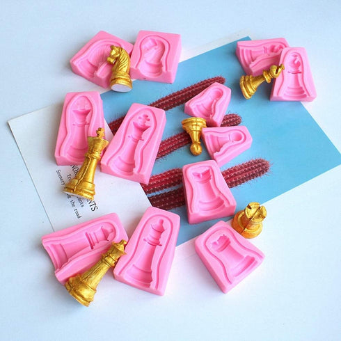 Set of 6 3D International Chess Piece Chocolate Candy Mold Kit, Chess Silicone Cake Cupcake Fondant Decorating Tool, Beeswax Candle Soap Crayon Me...