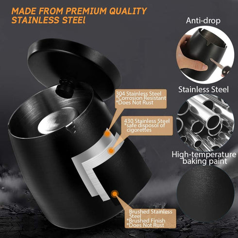Large Outdoor Cigarette Ashtray with Lid Smokeless Stainless Steel Ash Trays Covered Windproof Smell Proof Ashtrays for Outside Patio Home Odorles...