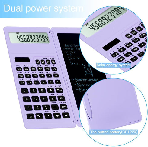 Scientific Calculators for high-School, 10 Digits Digital with Erasable Writing Board Math Calculator for Middle School & College (Purple)...
