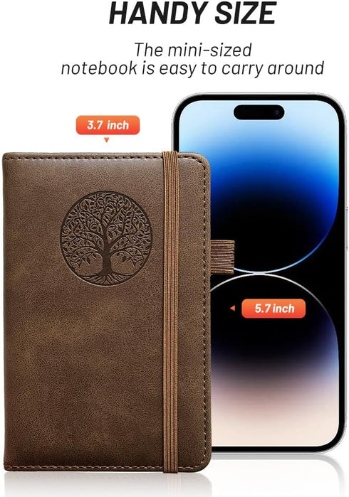 Small Pocket Notebook, Leather Journal Mini (Brown)...