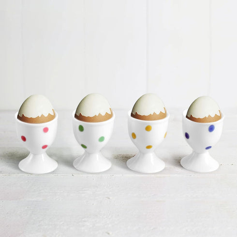 Cinf Ceramic Polka Dots Egg Cup Gift Set of 4 Porcelain Holder Breakfast Boiled Cooking Tools Stable Easy to Clean Childhood Memories Table Decora...