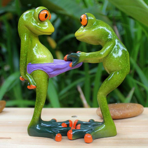 Frog Figurines Statue Cute Creative Funny Green Frog Sculpture for Home Desk Bathroom Decoration YX6082E...
