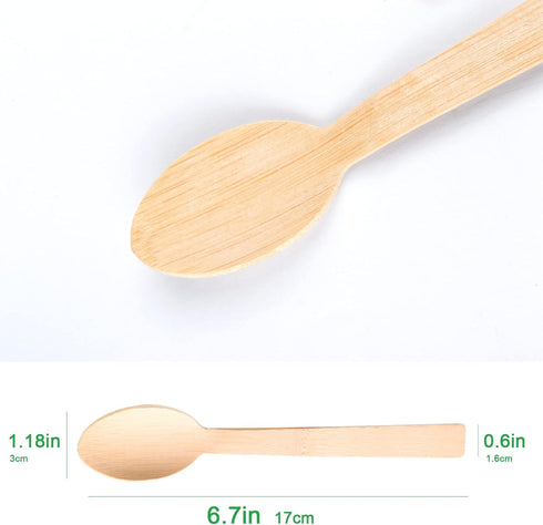100% Bamboo Utensils -100 PK 6.7" Bamboo Spoons Disposable Cutlery Set Compostable Biodegradable Eco Friendly Renewable Flatware Spoon...