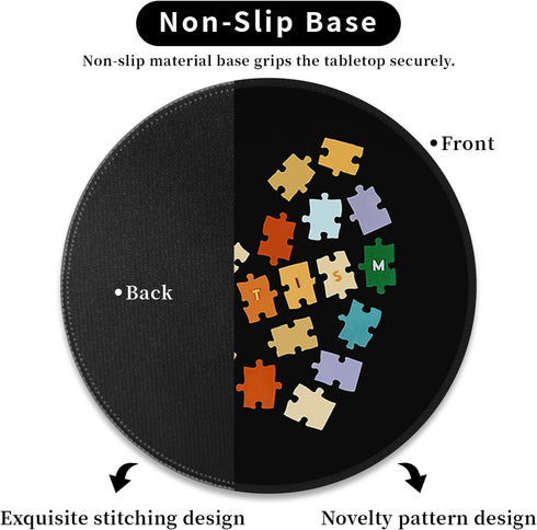Small Mouse Pad, Autism Awareness Round Mousepad with Non-Slip Rubber Base, Stitched Edge Mouse Pads for Desk Accessories Wireless Mouse Laptop Ga...