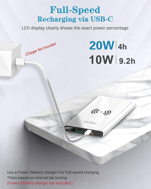 15W Wireless Portable Charger, 22.5W PD20W QC3.0 USB-C Fast Charging 10000mAh Power Bank LED Display, 2 Inputs and 4 Outputs, Slim & Light Externa...