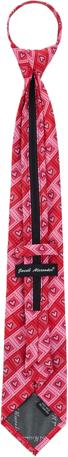 Jacob Alexander Men's Happy Valentine's Day Diagonal Striped Hearts in Squares Pattern Pre-Tied Zipper Neck Tie...