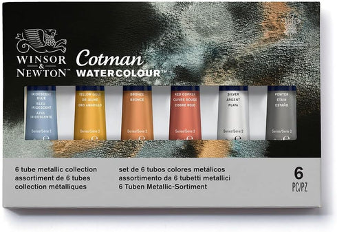 Winsor & Newton Cotman Watercolor Paint Set, 6 Metallic Colors, 8ml (0.27-oz) Tubes...