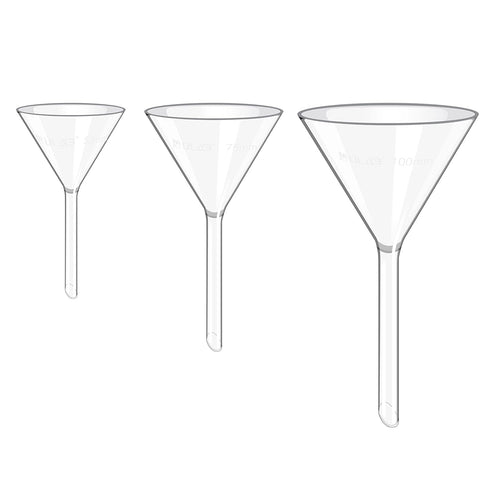 ULAB Scientific Glass Funnel Set, 1 of Each Size 50mm 75mm 100mm with Approx. 60° Angle, Short stem, UGF1009...