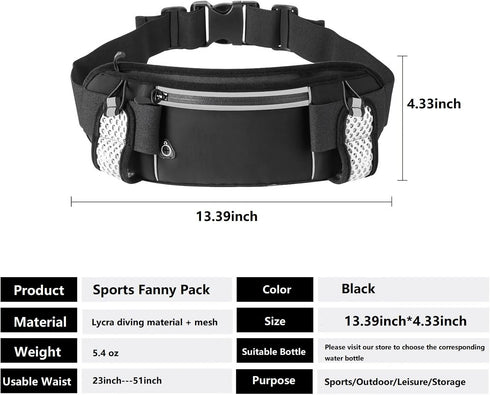 Fanny Pack for Women and Men Waist Bags with Water Bottle Holder Running Waist Bag Large Pouch & Adjustable Strap for Gym Jogging Cycling Rravelin...