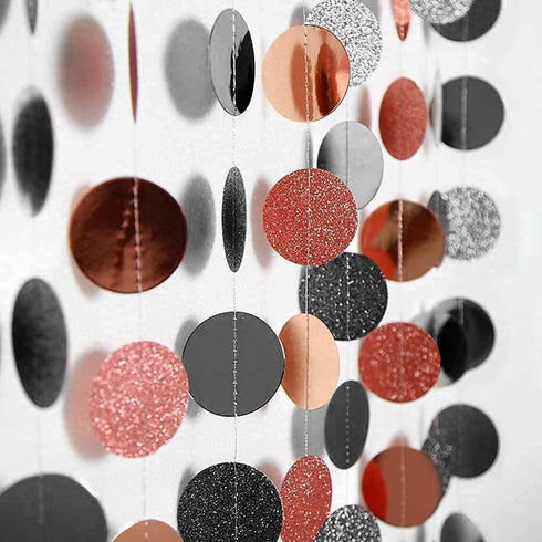 Decor365 Rose Gold Black Circle Garland Party Decoration Hanging Dots Streamer Banner Backdrop Birthday/Bday/Wedding/Anniversary/Bachelorette/Brid...