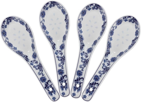 Porlien 5-inch Porcelain Navy Blue Floral Soup Spoons Set of 4...