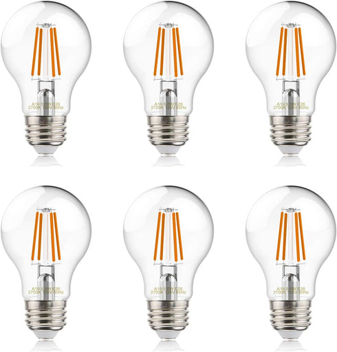 A19 LED Filament Bulbs, 60W Equivalent, Edison Vintage Dimmable Energy Efficient Lamp for Pendant Wall Light Fixtures Office Bedroom Bathroom, E26...