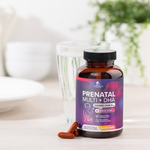 Women's Prenatal Multivitamin with Folic Acid + DHA, Prenatal Vitamin Supplement for Fetal Support w/ Folate, Omega 3, Vitamins D3, B6, B12 & Iron...