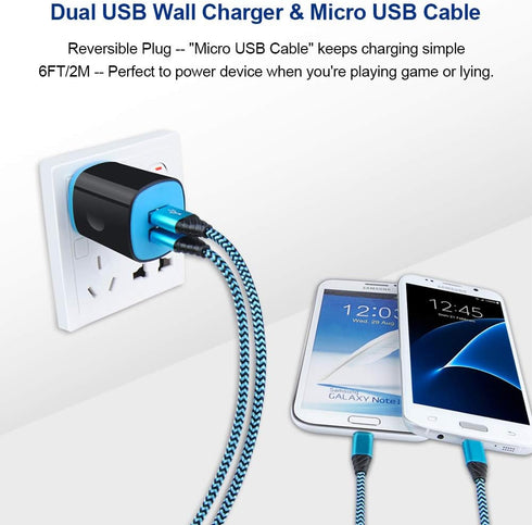Wall Charger Adapter, Android Phone Charger Cable 2 Pack Compatible for Samsung Galaxy J8 J7 J6 J5 J4 J3 J2 J1, J7V/7 Sky Pro/Crown/Prime/Sky Pro/...
