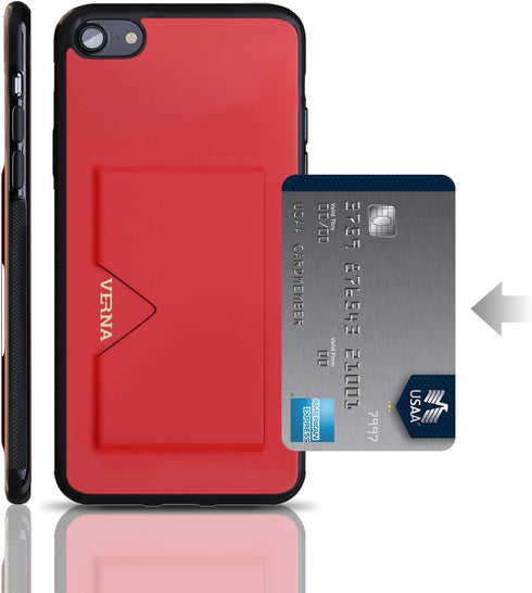 Kitoo Compatible with iPhone SE 2022 | 7 | 8 | SE 2020 Slim Case with 2 Card Holder Slot, Wireless Charging with 1 Card Support - Red...