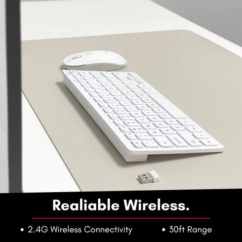 Macally Small Wireless Keyboard and Mouse Combo - Essential Work Duo - 2.4G White Keyboard and Mouse Wireless - 78 Key Quiet Cordless Mouse and Ke...