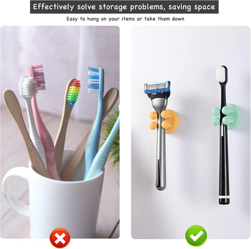 iBetterLife 4Pcs Silicone Toothbrush Holders - Multi-Function Hook Waterproof Self Adhesive Wall Mounted Single Hook for Hanging Key, Utility Plug...