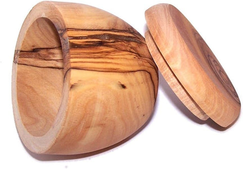 Holy Land Market Handcrafted olive wood Salt/Sugar keeper (3" in diameter) - Asfour Outlet Trademark...