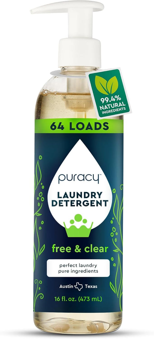Puracy Liquid Enzyme Laundry Detergent -1,4 Dioxane Free, Natural, Scent-Free Gentle Laundry Detergent Liquid Concentrate Laundry Pouch with Stain...
