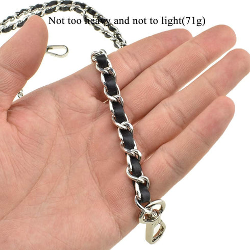 HAHIYO Mini Purse Chain Strap Slim Wide 8mm for LV Length 31.5 inches Extra Thick 4.5mm Black Leather Silver Hardware for Shoulder Cross Body Slin...