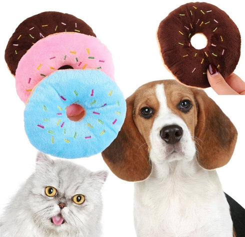 Blue Donut Shape Plush Pet Toy, Squeaky Squeaking Sound, for Dog and Cat Chew Toy, Pet Teeth Grinding...