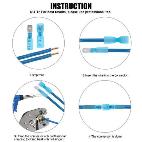 Glarks 100pcs 16-14 Gauge Fully Insulated Female/Male Spade Nylon Heat Shrink Waterproof Quick Disconnect Electrical Insulated Crimp Terminals Con...