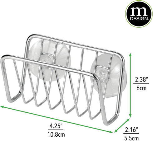 mDesign Metal Sponge Holder for Kitchen Sink with Suction Cups - Small Holder for Sponges in The Kitchen or Soap Holder in The Bathroom - Quick Dr...