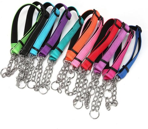 Pink Martingale Collar for Dogs, Reflective Nylon Dog Collar Adjustable Stainless Steel Chain Collar Female No Pull Pet Training Collar for Small ...