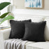 Fancy Homi Pack of 2 Black Lumbar Decorative Throw Pillow Covers with Pom-poms, Soft Corduroy Solid Rectangle Cushion Cases Set for Couch Sofa Bed...