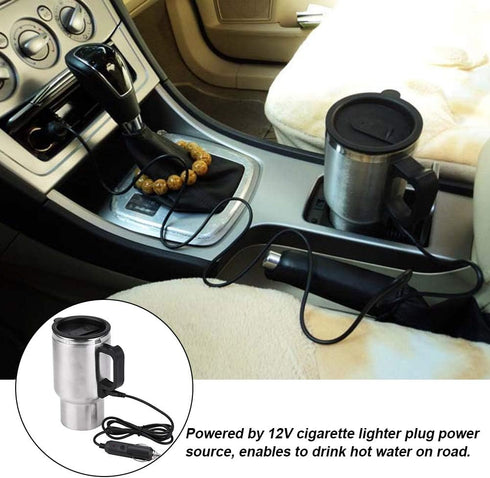 Keenso 12V Electric Car Cup Travel Heating Cup, 450ml Stainless Steel Car Electric Kettle Car Coffee Mug Heater with Cigarette Lighter...