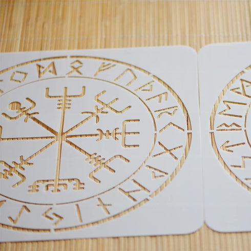 XUAN YANG 2PCS 12X12 Inches Viking Stencils for DIY Decor Reusable Vegvisir Stencil for Wood Home Wall Furniture Art Painting 0.3mm(12mil)...