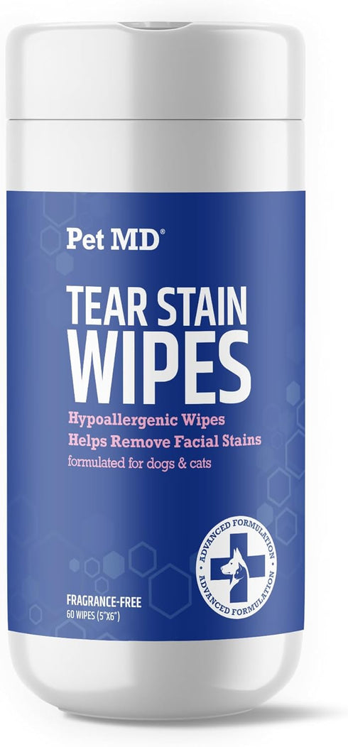 Pet MD Dog Tear Stain Remover Wipes - Cat and Dog Eye Wipes for Discharge and Crust - Pet Eye Wipes for Dogs - 60 ct...