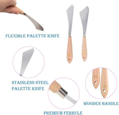 9 Pieces Painting Knife Set, 1'' 2'' Filbert Paddle Paint Brush, Background Blender Brush, Fan Paint Brush, Stainless Steel Palette Knife Landscap...