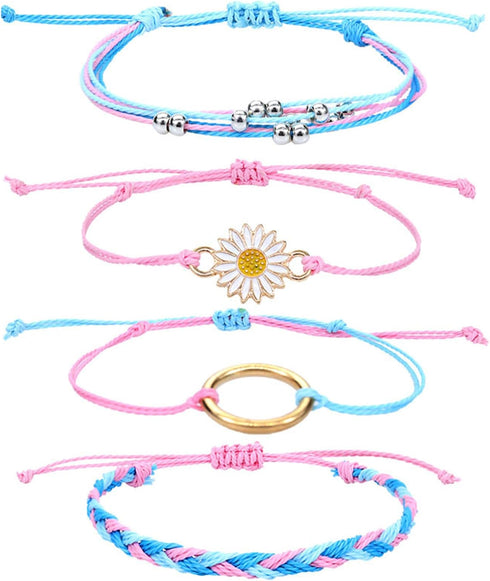Caiyao 5Pcs Bohemian Sunflower Flower Braided String Bracelet Set for Women Boho Handmade Adjustable Woven Strand Rope Beads Daisy Bracelet Waterp...