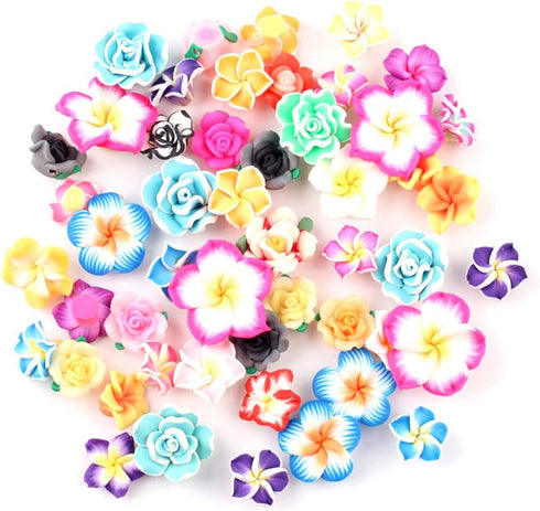 Assorted 50 Pack Tropical Flower Resin Charms Hawaiian Bali Plumeria Flatback Cabochons Flatback Plastic Beads for Miniature Fairy Garden Accessor...