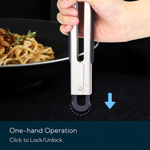 KITCHENDAO Tongs for Cooking with Silicone Tips 12 Inch, One-handed for Convenience, Soft-touch Handle, Silicone Tipped Stainless Steel Kitchen Fo...