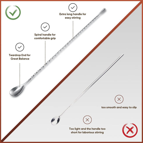 4 Pcs 15.7 Inches Bar Spoon Stainless Steel Cocktail Stirrer Mixing Spoon Spiral Pattern Bar Spoon for Cocktail Shaker Tall Cups...