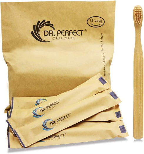DR PERFECT Natural Bamboo Toothbrush Soft Bristles for Adults Pack of 12...