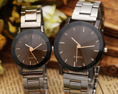 Top Plaza His and Hers Valentine Day Gift Couples Watches All Black Bracelet Watch Simple Elegant Design...
