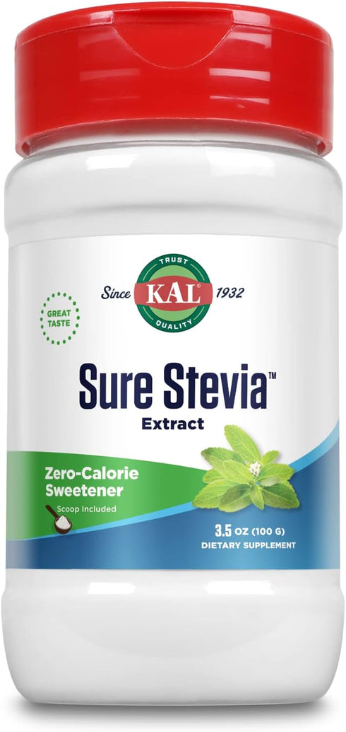 KAL Sure Stevia Extract Powder, Low Carb, Plant Based Stevia Sweetener, Great Taste, Zero Calories, Zero Sugar, Low Glycemic & Perfect for a Keto ...
