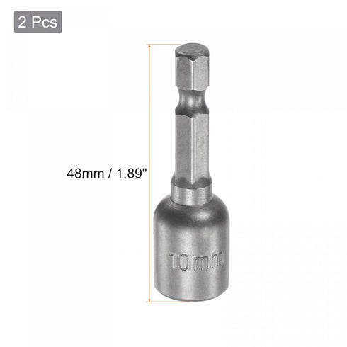2Pcs 1/4 Quick-Change Hex Shank, 10mm (3/8-Inch) Magnetic Nut Setter Driver Drill Bit, 1.89 Inch Length, Metric for Machine Maintenance, Furniture...