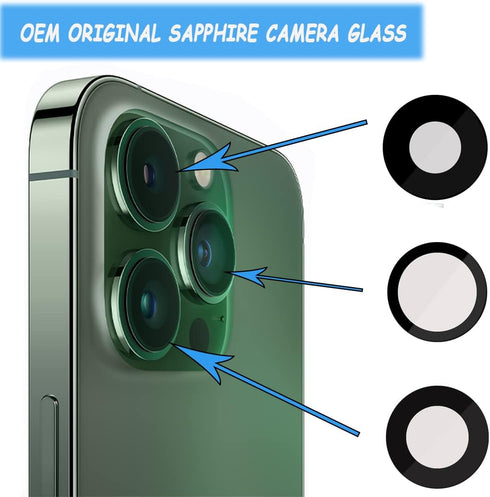 3 Pcs Back Camera Lens Glass Replacement for iPhone 13 Pro 6.1 Inch / 13 Pro Max 6.7 Inch, Original Rear Lens Glass Replacement with Adhesive Prei...